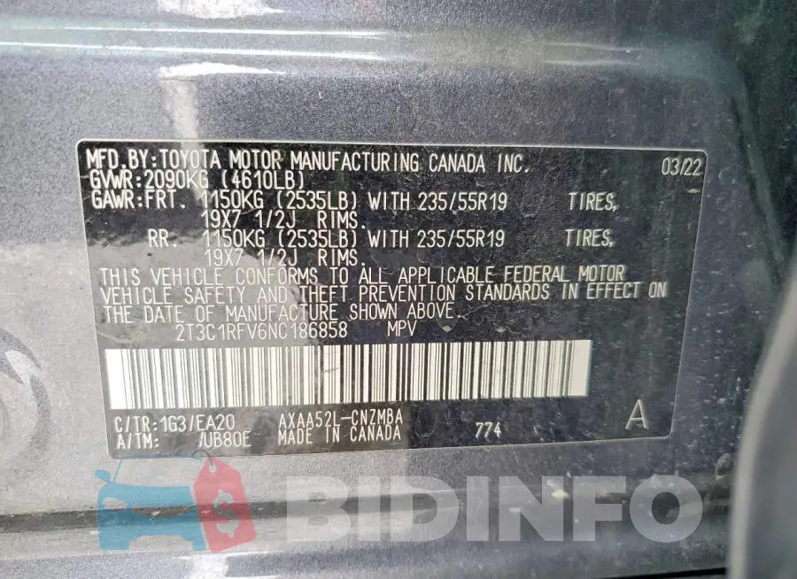 2T3C1RFV6NC186858 Photo# 13
