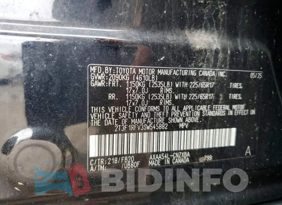 2T3F1RFV3SW545882 Photo# 12