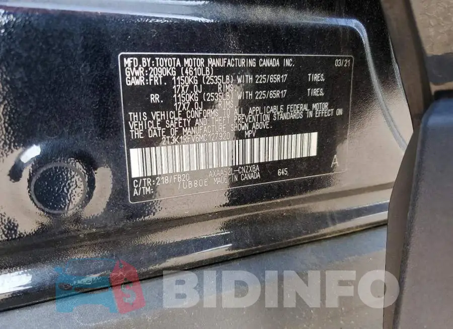 2T3K1RFV6MC127920 Photo# 13