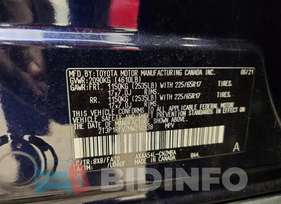 2T3P1RFV7MW210938 Photo# 13