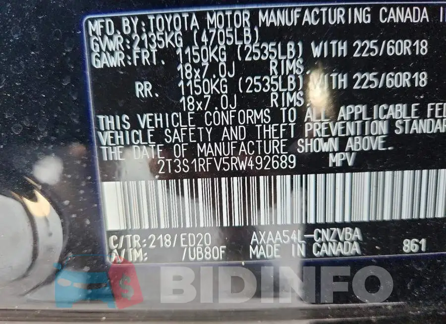 2T3S1RFV5RW492689 Photo# 13