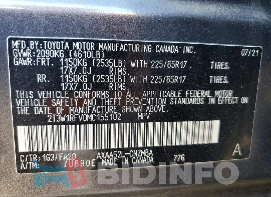 2T3W1RFV0MC155102 Photo# 14