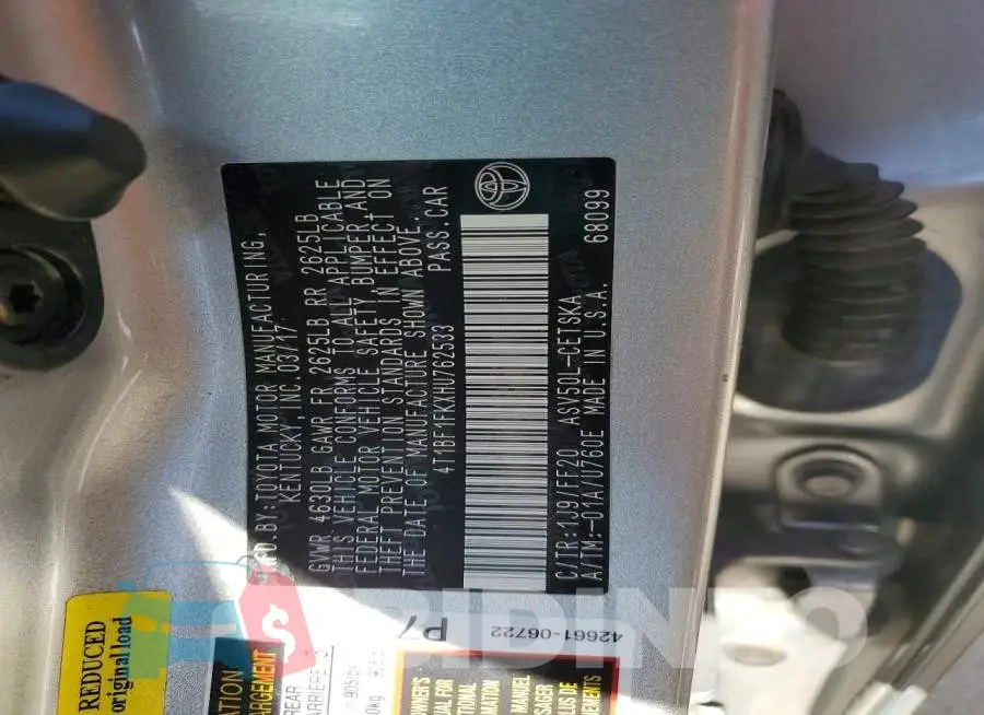 4T1BF1FKXHU762533 Photo# 12