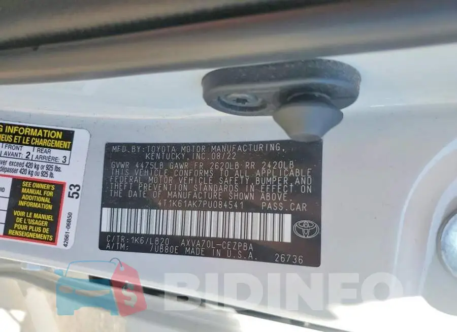 4T1K61AK7PU084541 Photo# 12