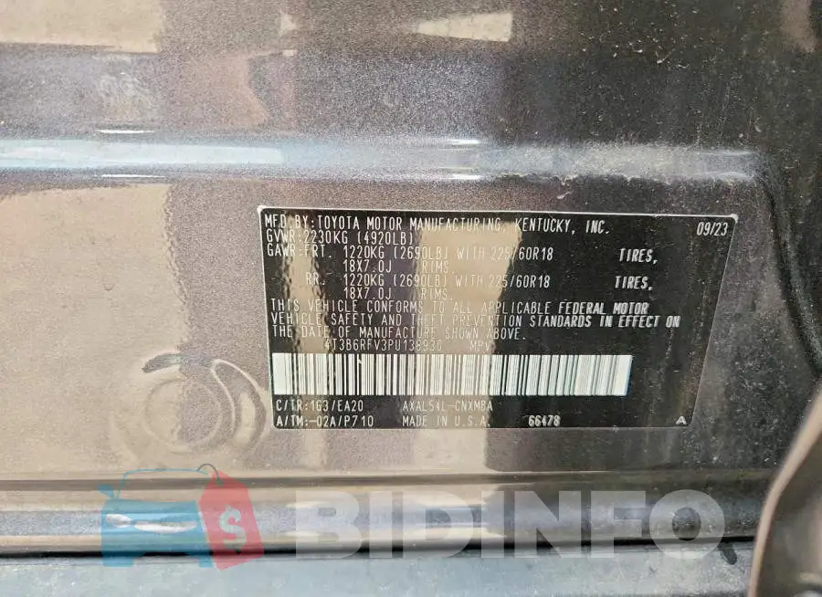 4T3B6RFV3PU138930 Photo# 13