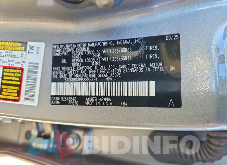 5TDKBRCH9SS665794 Photo# 13