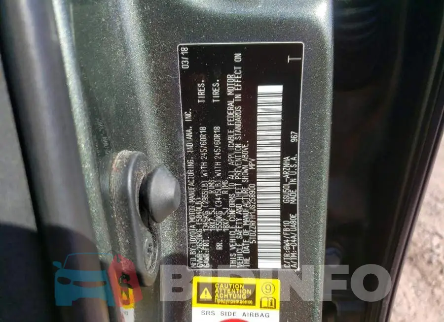 5TDZZRFH1JS258900 Photo# 12