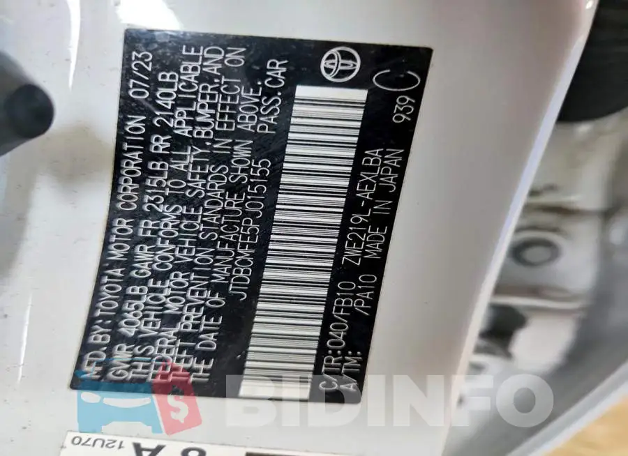 JTDBCMFE5PJ015155 Photo# 12