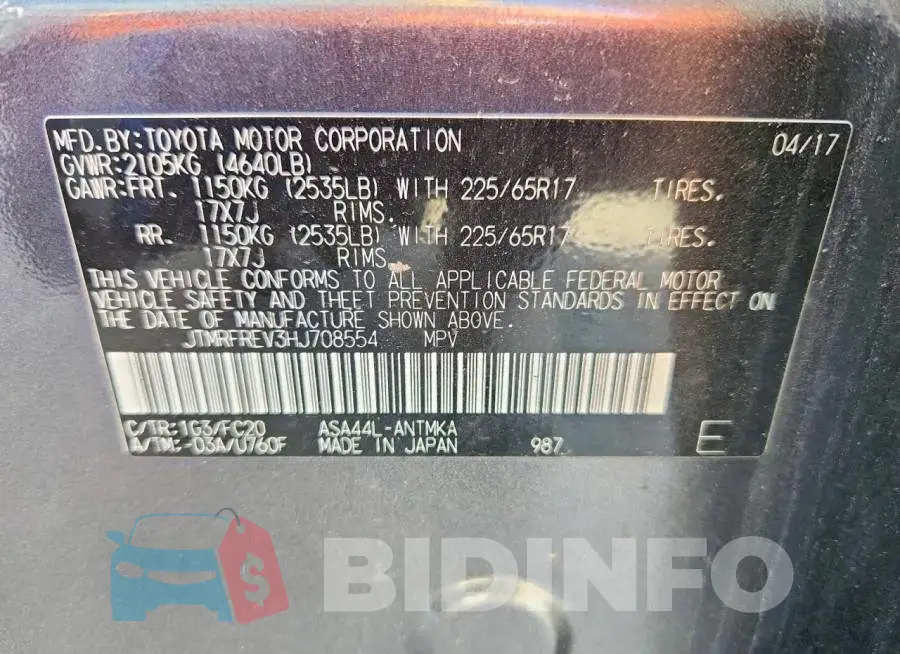 JTMRFREV3HJ708554 Photo# 13
