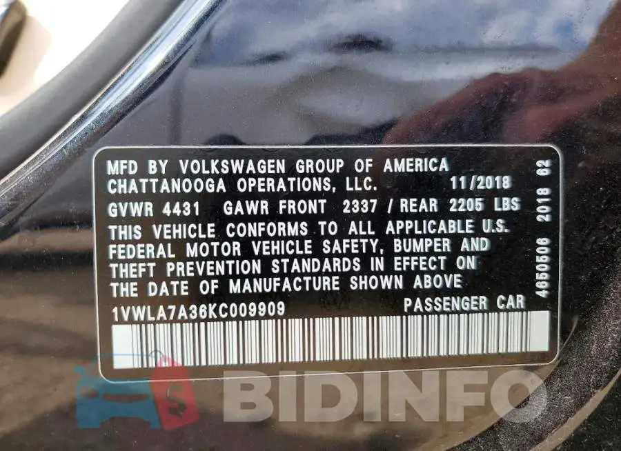 1VWLA7A36KC009909 Photo# 12