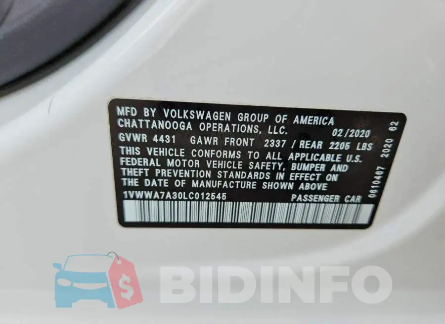 1VWWA7A30LC012545 Photo# 12