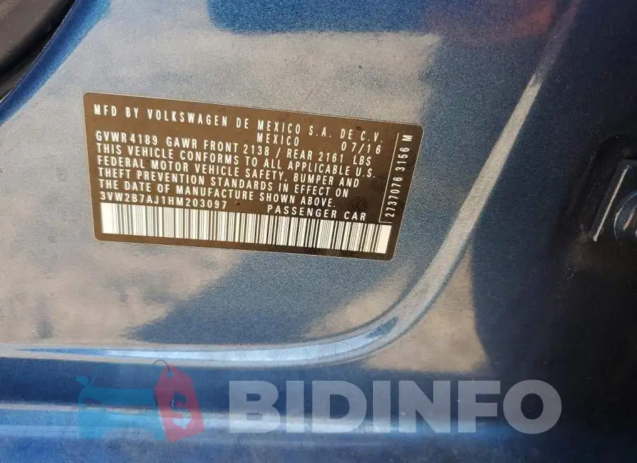 3VW2B7AJ1HM203097 Photo# 12