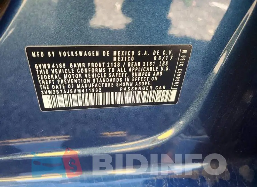 3VW2B7AJ8HM411932 Photo# 12