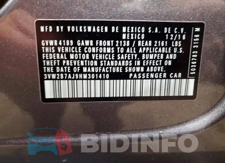 3VW2B7AJ9HM301410 Photo# 12