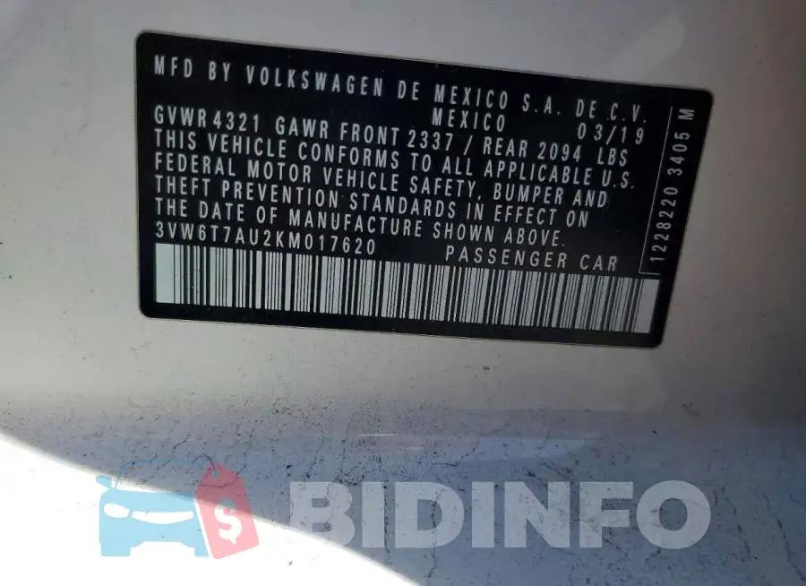 3VW6T7AU2KM017620 Photo# 12