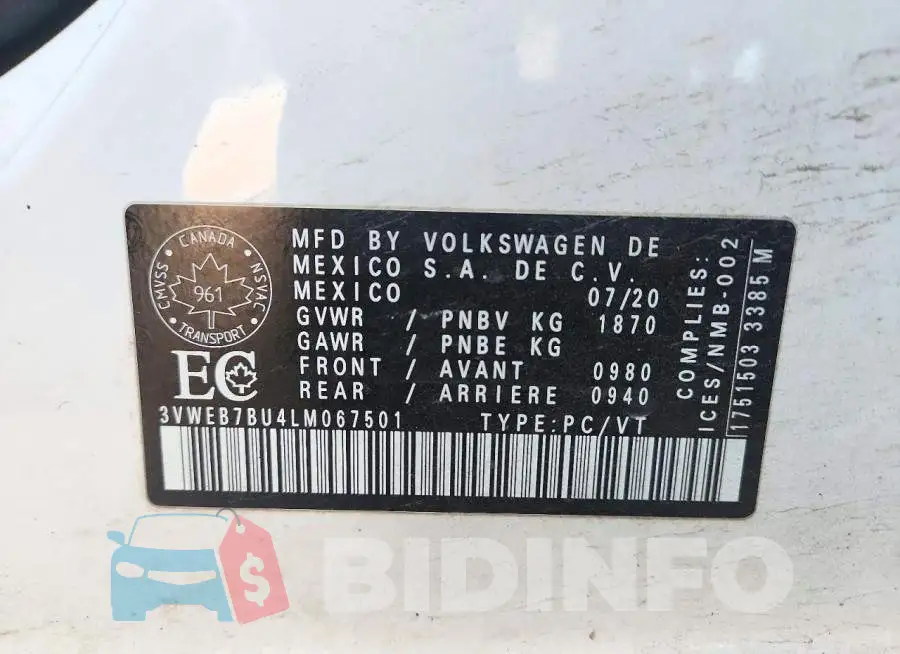3VWEB7BU4LM067501 Photo# 12