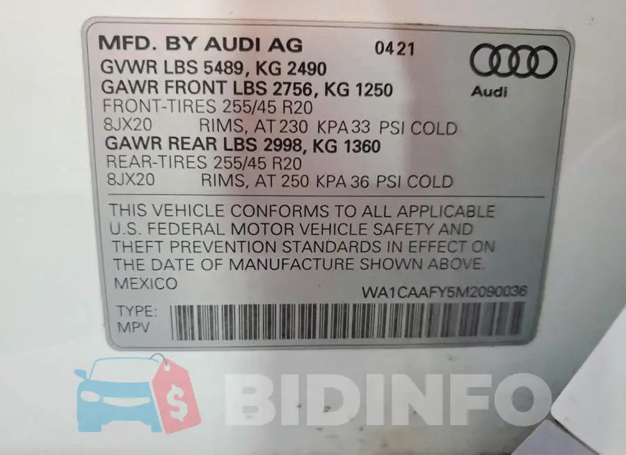 WA1CAAFY5M2090036 Photo# 12