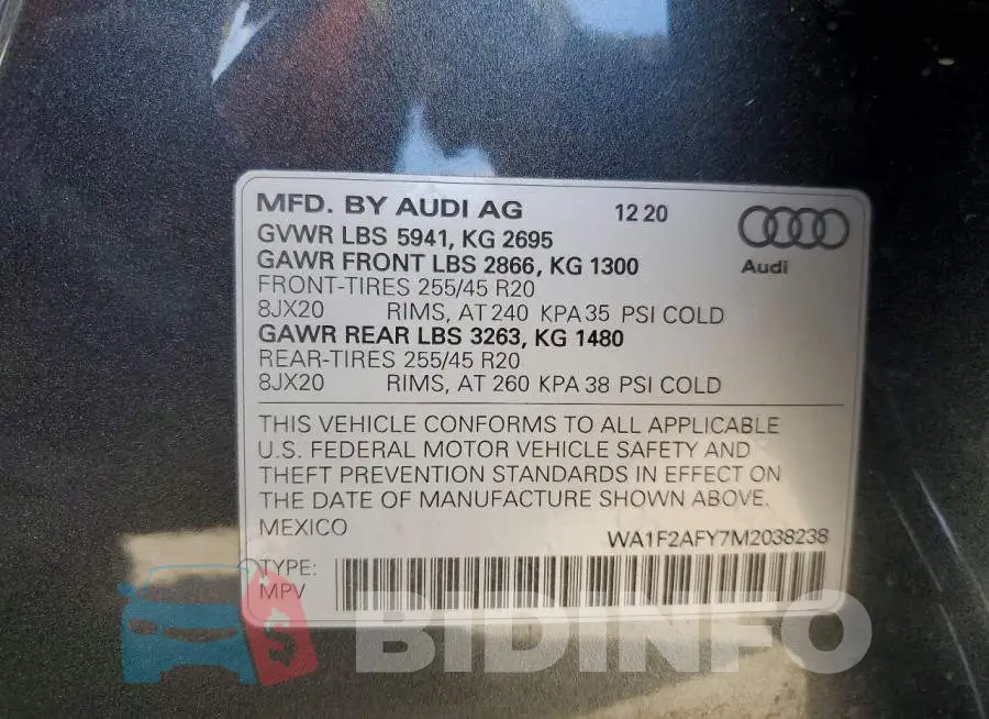 WA1F2AFY7M2038238 Photo# 13