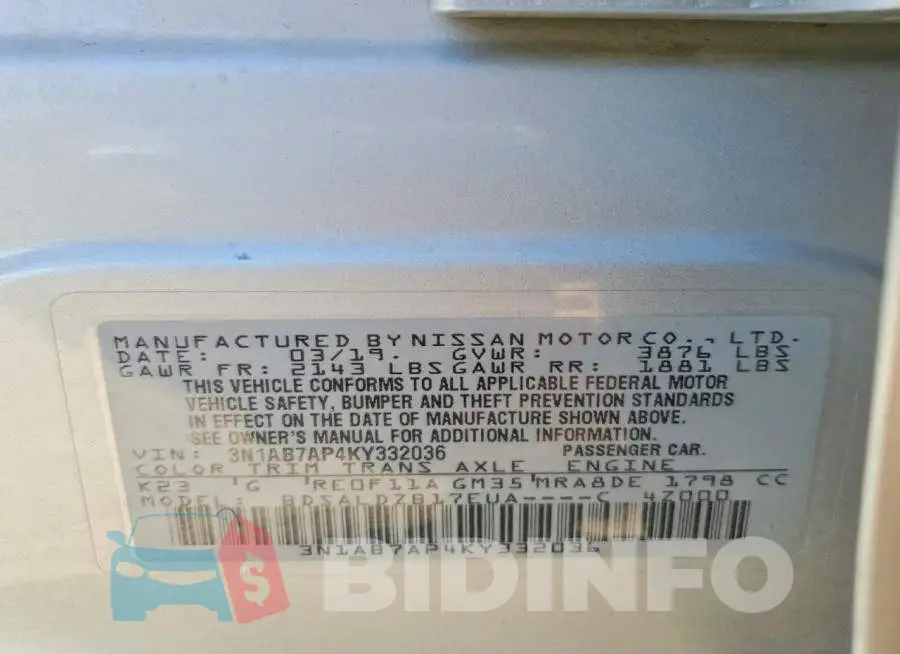 3N1AB7AP4KY332036 Photo# 13