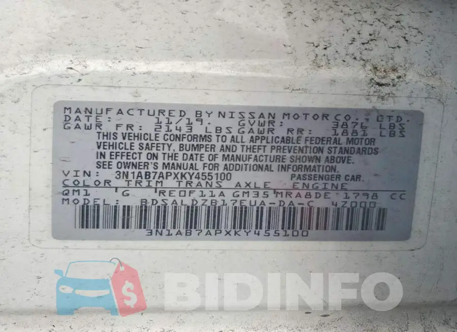 3N1AB7APXKY455100 Photo# 12