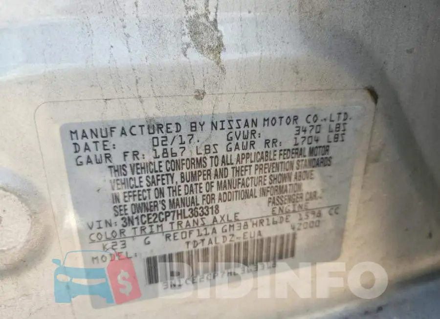 3N1CE2CP7HL363318 Photo# 13