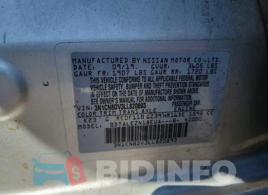 3N1CN8DV3LL820893 Photo# 12