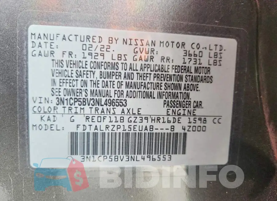 3N1CP5BV3NL496553 Photo# 13