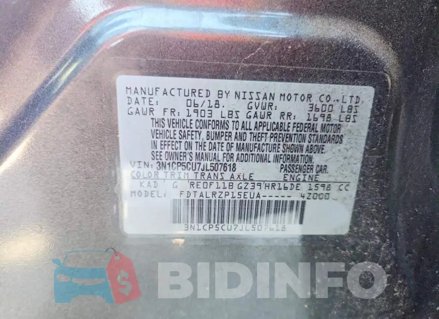 3N1CP5CU7JL507618 Photo# 12