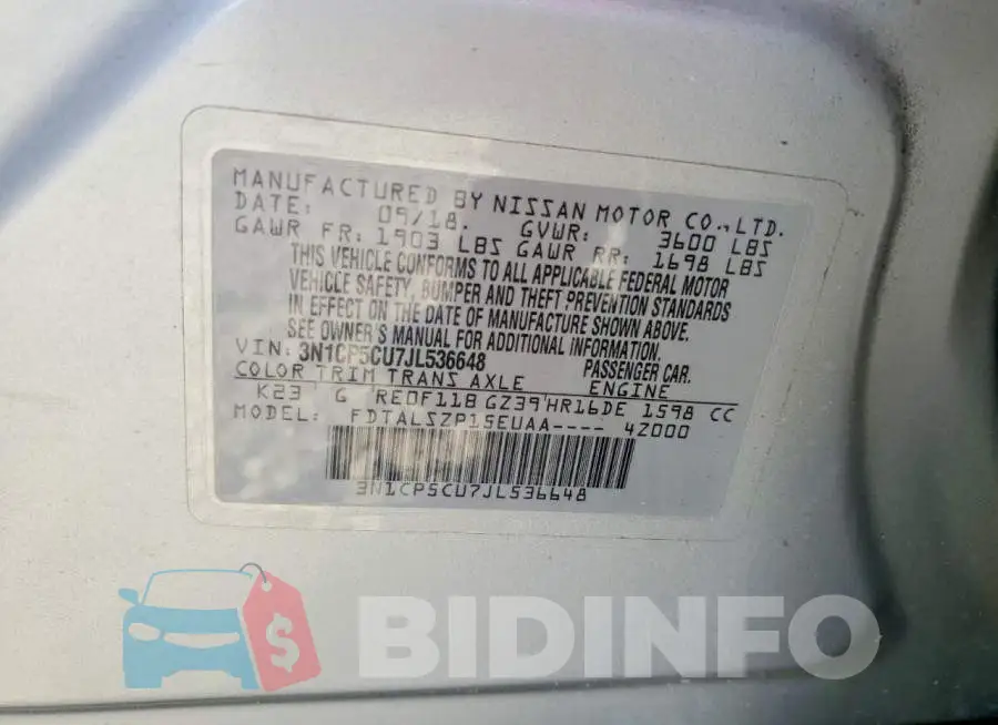 3N1CP5CU7JL536648 Photo# 13