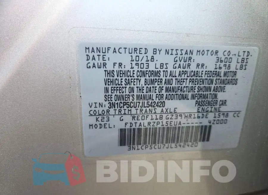 3N1CP5CU7JL542420 Photo# 14