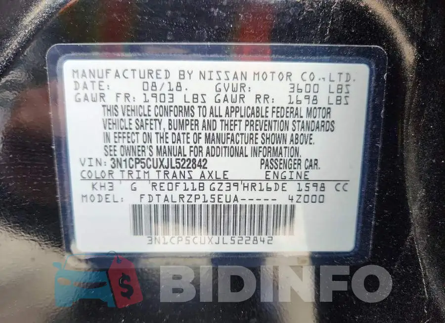 3N1CP5CUXJL522842 Photo# 14