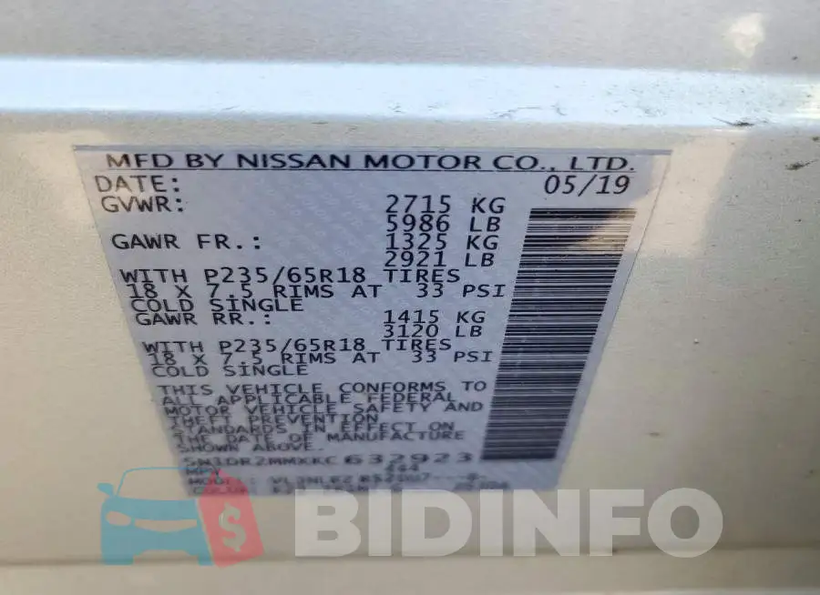5N1DR2MMXKC632923 Photo# 14
