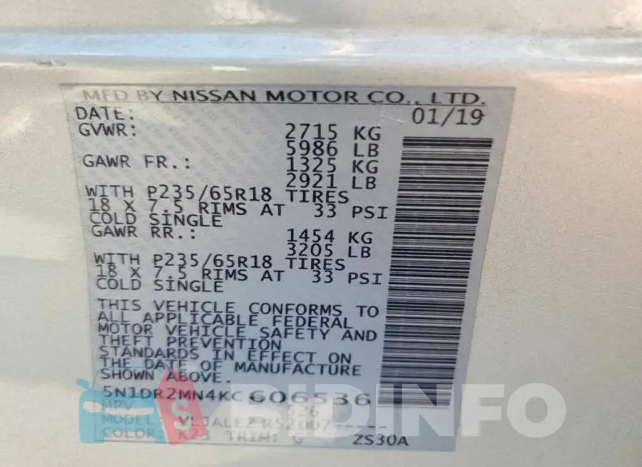 5N1DR2MN4KC606536 Photo# 13