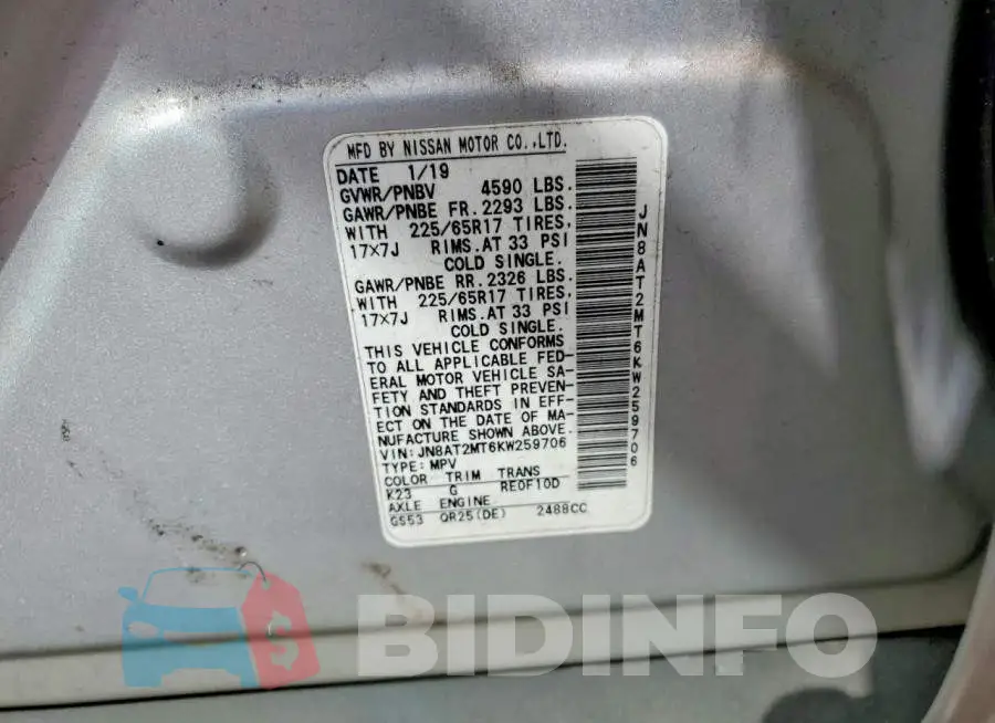 JN8AT2MT6KW259706 Photo# 13