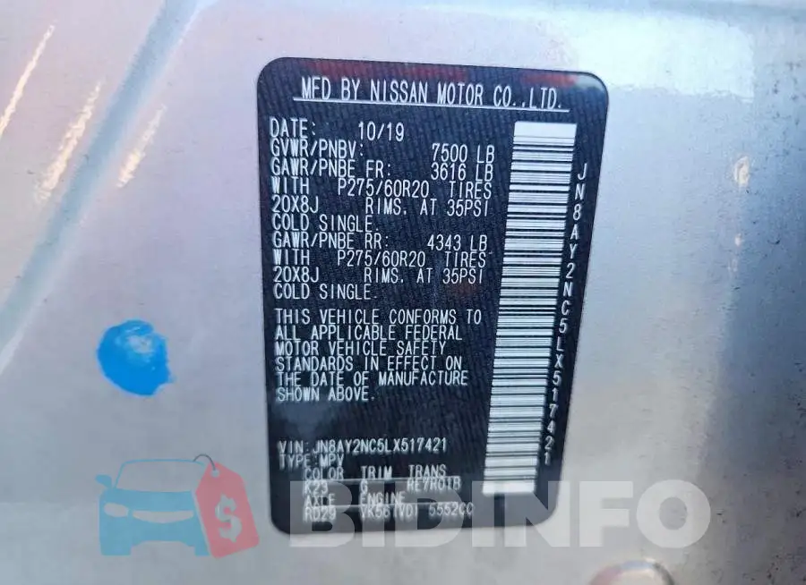 JN8AY2NC5LX517421 Photo# 13