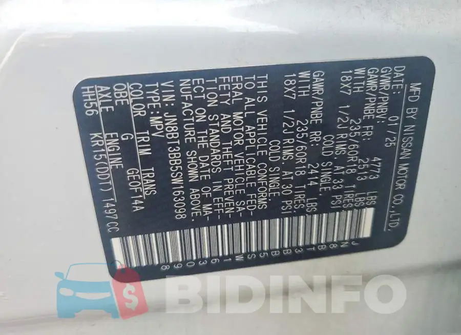 JN8BT3BB5SW163098 Photo# 13
