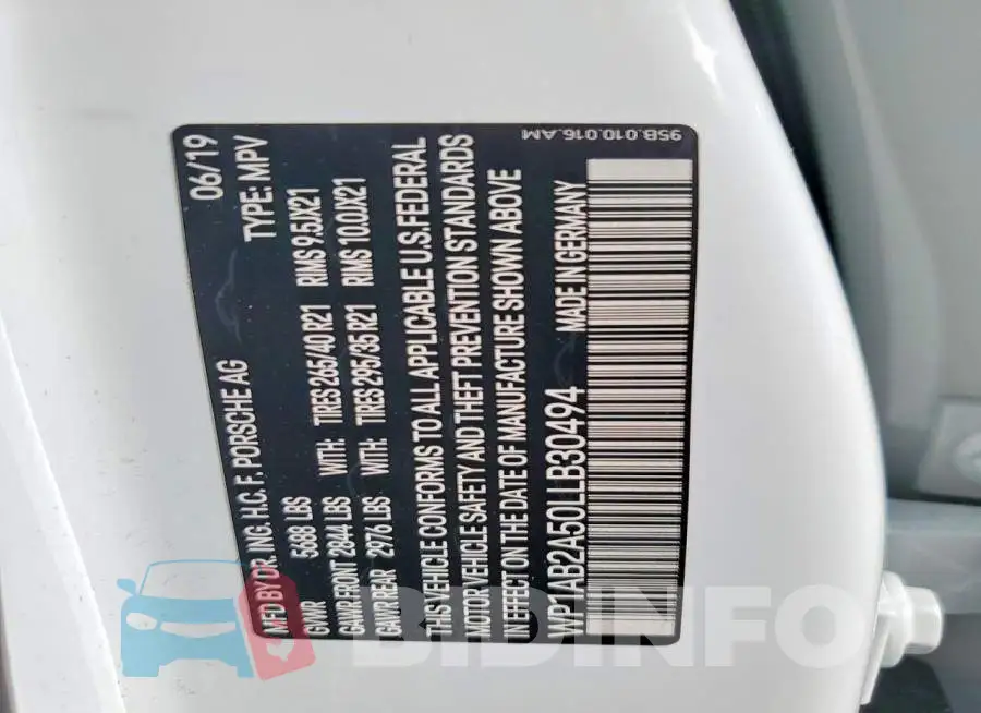WP1AB2A50LLB30494 Photo# 13