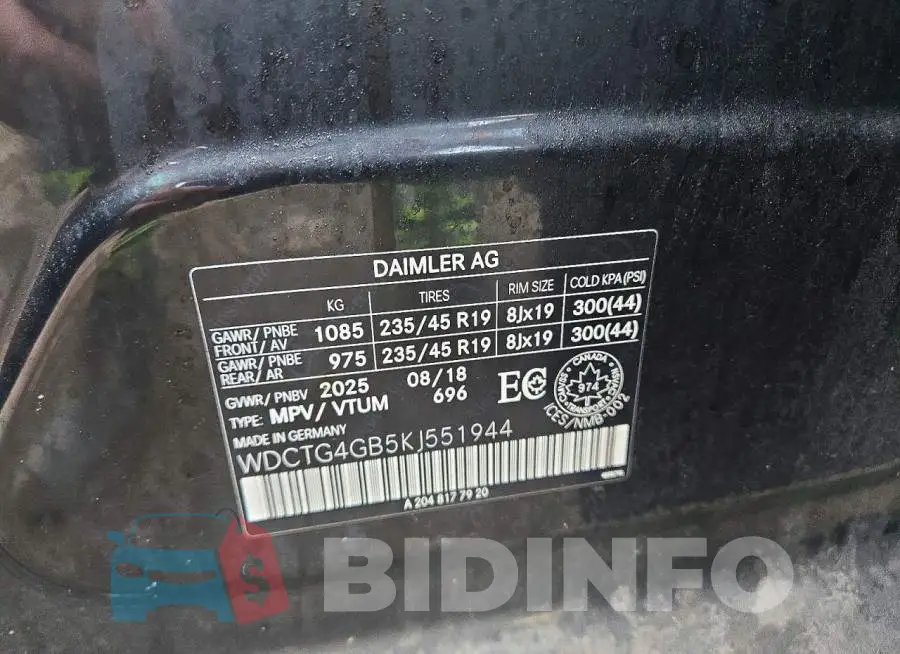 WDCTG4GB5KJ551944 Photo# 13