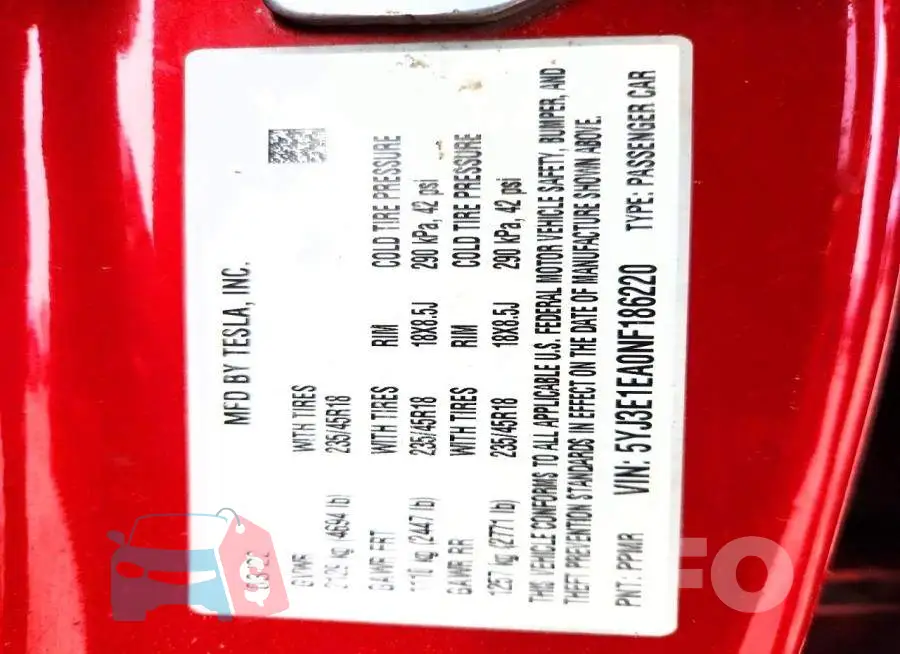5YJ3E1EA0NF186220 Photo# 12