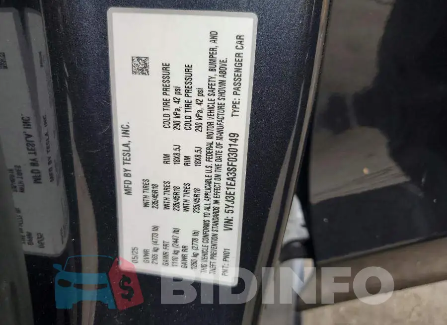 5YJ3E1EA3SF030149 Photo# 12