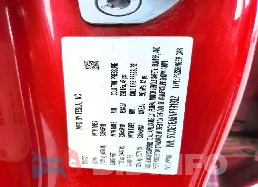 5YJ3E1EA5NF191932 Photo# 12