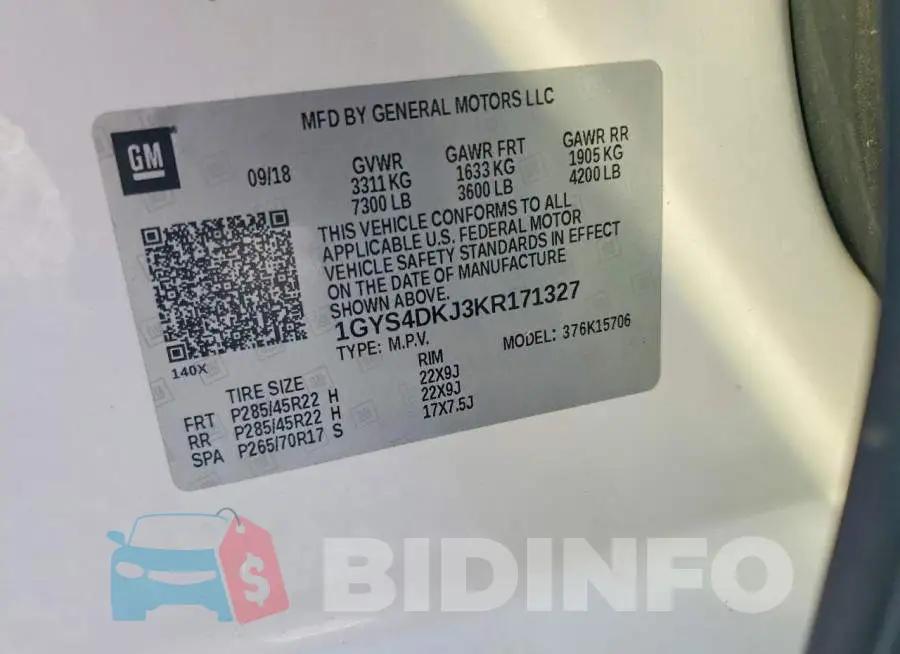 1GYS4DKJ3KR171327 Photo# 13