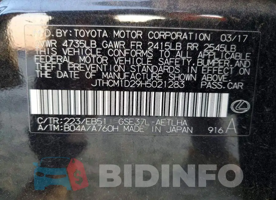 JTHCM1D29H5021283 Photo# 12
