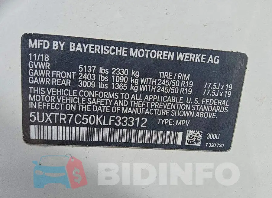 5UXTR7C50KLF33312 Photo# 12