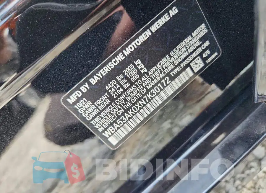 WBA53AK0XN7K30172 Photo# 12
