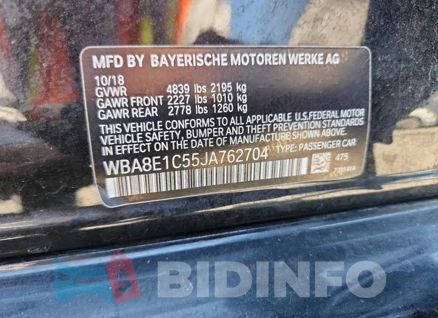 WBA8E1C55JA762704 Photo# 12