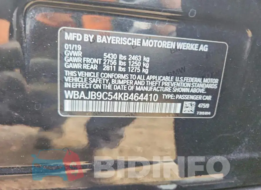 WBAJB9C54KB464410 Photo# 12