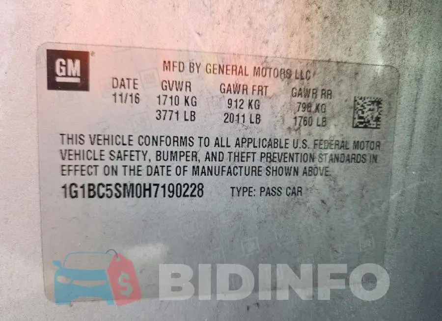 1G1BC5SM0H7190228 Photo# 13