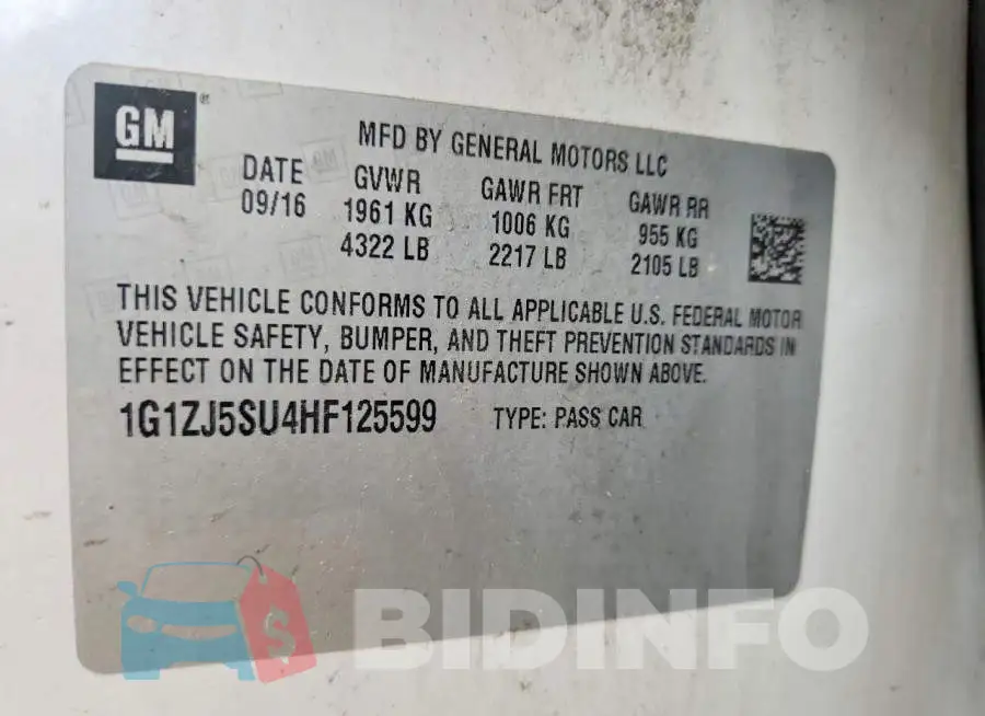 1G1ZJ5SU4HF125599 Photo# 13