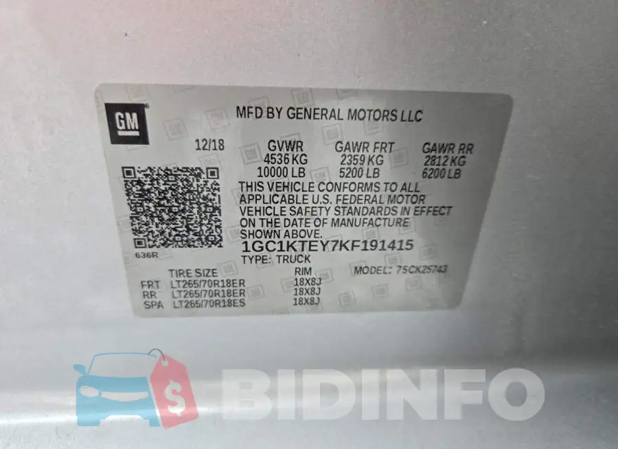 1GC1KTEY7KF191415 Photo# 12